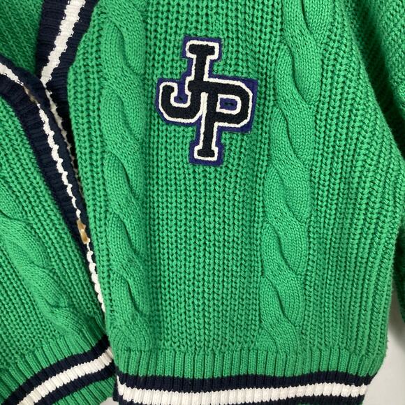 Forever 21 Womens L Green Chunky Cable Knit Varsity Crop Cardigan Tennis Preppy - Picture 4 of 9
